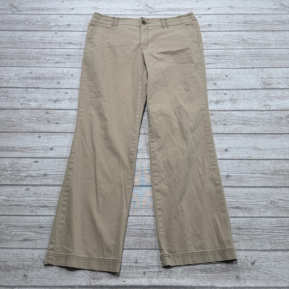 Eddie Bauer Chino Pants Women's 12 Khaki Wide Leg Relaxed Fit Stretch Mid Rise